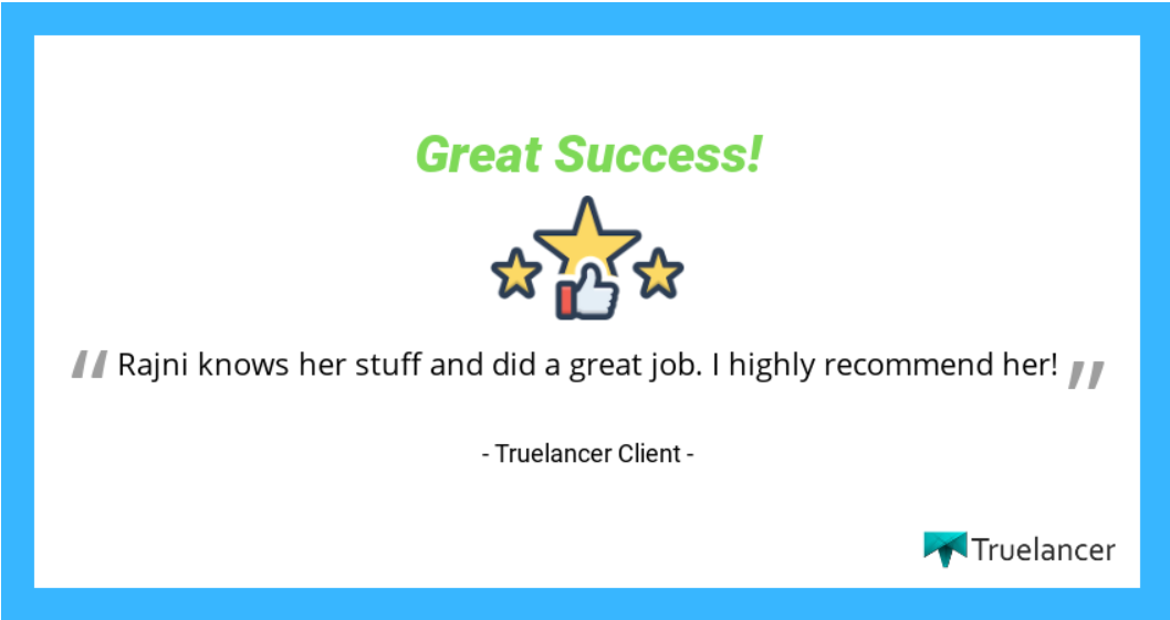 Verified Truelancer client review recommending Rajni Bhan